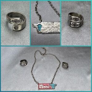 Coors Western Jewelry‎ Set Silver Tone Necklace Cow Rings Cattle & Chaos Rodeo